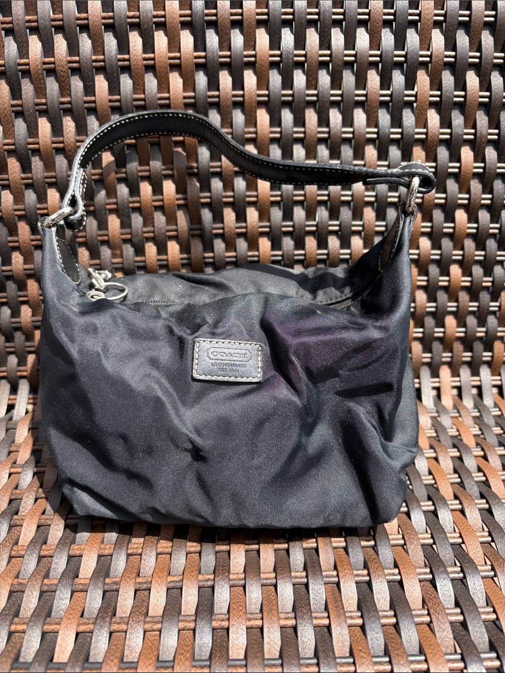 Coach small Black Nylon Hobo with Leather Strap